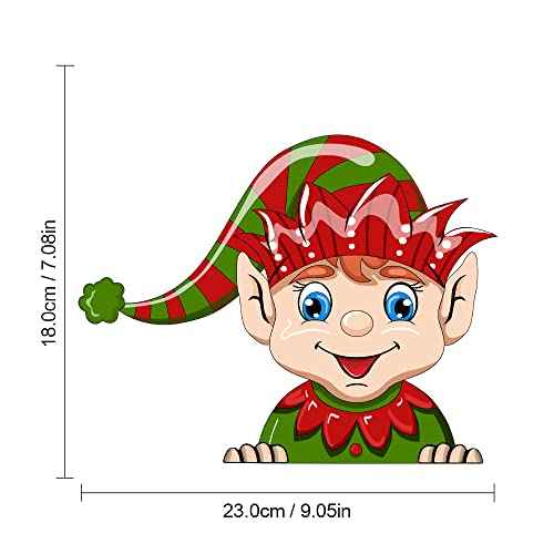 Cute Christmas Santa Claus Peeking Car Sticker - Reindeer Snowman Window Bumper Decal - Waterproof Vinyl Vehicle Truck Laptop Wall Decoration (Cute Elf)