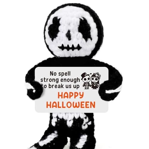 Crochet Skull Couple Gift for Halloween, Gothic Romantic Gift for Wife Husband Girlfriend Boyfriend, Cute Spooky Love Crochet Decor, Birthday Party Surprise and Gothic Romantic Home Decoration