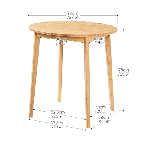 Natural Bamboo Round Dining Table for 2 - Compact Kitchen & Small Space