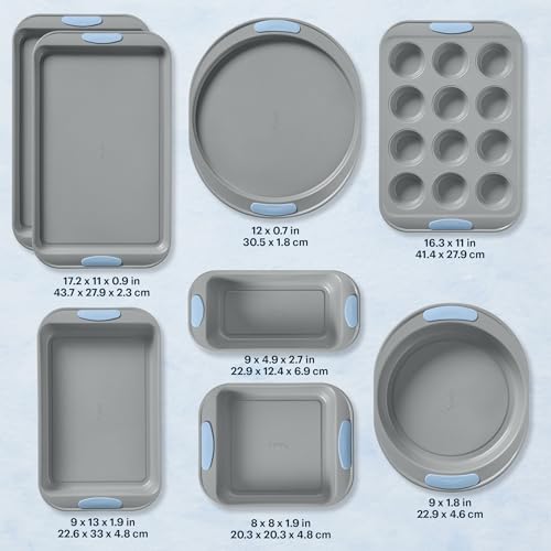 Pyrex 8-Piece Metal Bakeware Set with Silicone Handles - Cerulean - Variation of THIS listing