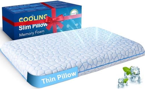 Blue Ultra Thin Flat Pillow 2.25-Inch Support for Stomach & Back Sleep