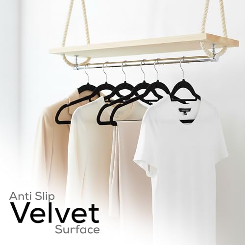 Utopia Home Velvet Hangers 100 Pack with Tie Bar - Black, Slim, Non-Slip