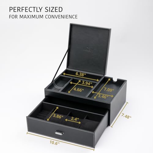 KALETY Black Mens Jewelry Box Organizer & Dresser Valet Tray