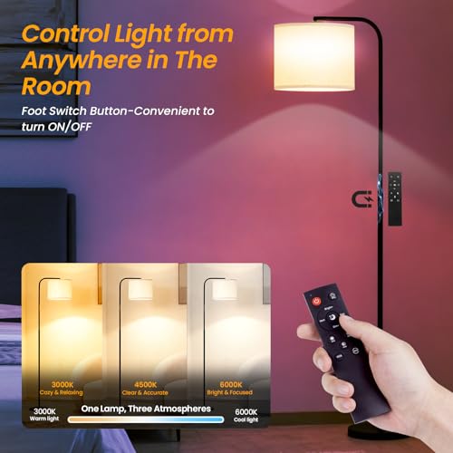 Beanliss Arc Floor Lamp with Remote & Dimmable 3-Color Tones Black & Beige