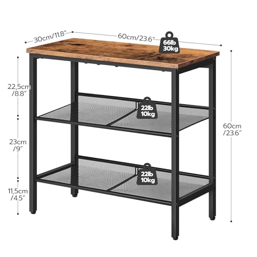 HOOBRO Rustic Brown & Black 3-Tier Narrow End Table with Adjustable Shelves