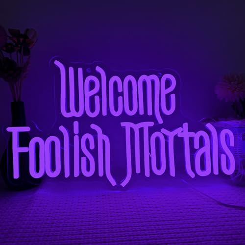 Welcome Foolish Mortals Neon Sign, Halloween Light Spooky Gothic