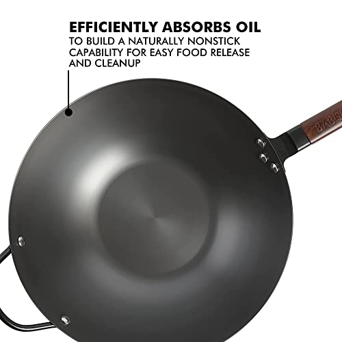 Babish 14-Inch Carbon Steel Flat Bottom Wok Pan for Stir Fry & Induction