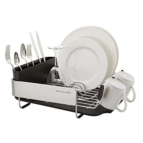 KitchenAid Compact Space Saving Black Dish Rack with Removable Flatware Caddy