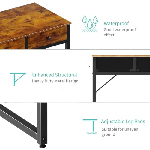 Rustic Brown 39.4 Inch Desk with Drawers - Space-Saving Home Office Writing Table