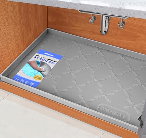 SIKADEER Gray Waterproof Under Sink Mat 37x22 Inches Silicone Cabinet Protector