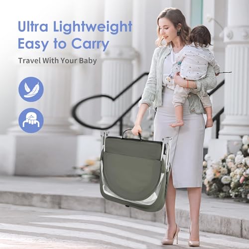 Light Green Portable Baby Bassinet with Mosquito Net & Sunshade - Travel Crib for Home & Outdoors