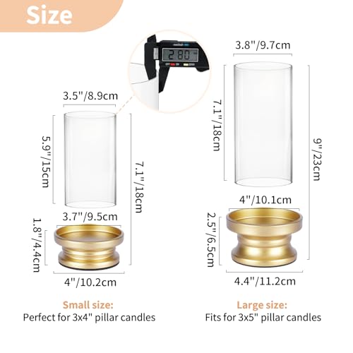 NUPTIO Matte Gold Hurricane Candle Holders Set of 2 - Pillar Candle Decor, Open-End Design, Small & Large Sizes