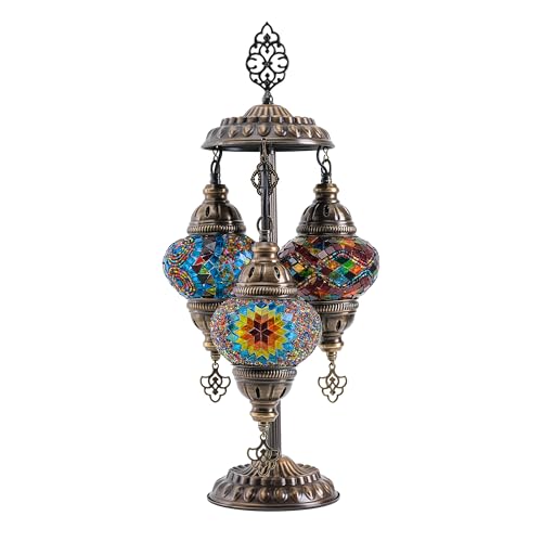 Mozaist Cappadocia Balloon Turkish Mosaic 3 Globe Table Lamp with E12 Bulbs, US Plug