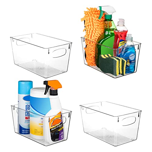 4 Pack Clear Plastic Storage Bins for Kitchen Pantry & Closet Organization