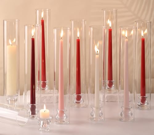 Volens Hurricane Glass Candle Holders Set of 12, 14-Inch Tall with Windproof Chimney, Perfect for Indoor & Outdoor Decor (2.5D x 14H)
