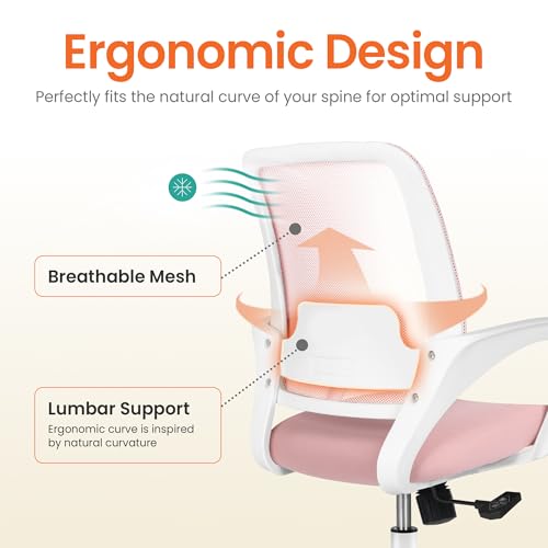 Pink Mesh Office Desk Chair with Lumbar Support - NEO CHAIR Pastel Pink