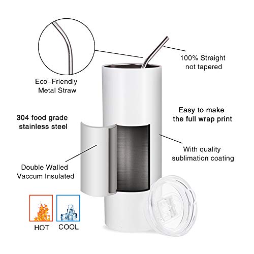 24 Pack Sublimation Tumblers 20 OZ Straight Skinny Stainless Steel Bulk Set