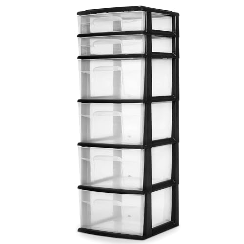 HOMZ 6-Tier Drawer Tower Storage Organizer - Black Frame, Variation 1