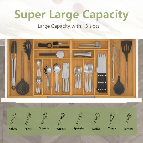 Extra Large Bamboo Silverware Drawer Organizer - Expandable 22-37 inches Natural / XXXXL