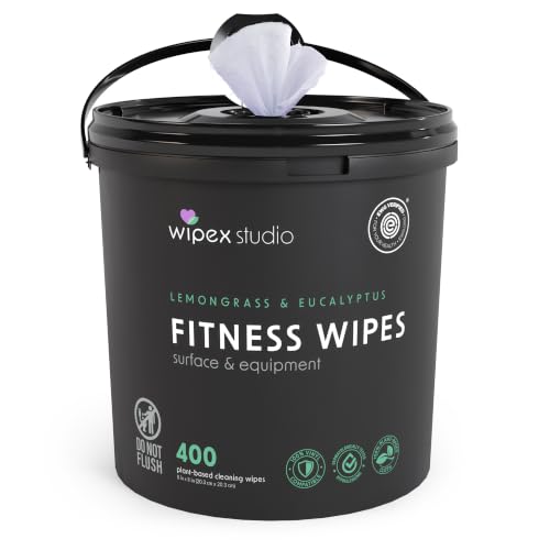 Yoga Mat Cleaner Wipes - Lemongrass & Eucalyptus, 400 Ct Bucket - Safe for Gym & Fitness Equipment