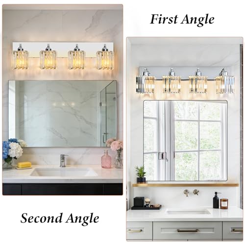 LKHF Chrome-Square Shade 4-Light Crystal Bathroom Vanity Light Fixture