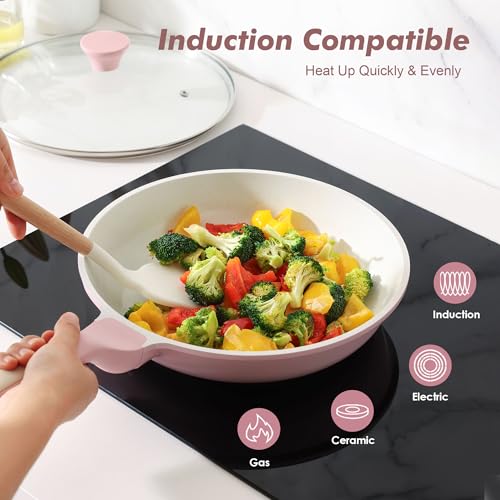 SENSARTE Nonstick Frying Pan Skillet with Lid, Omelet Pan with Cover, Healthy Egg Pan Chef's Pan, Kitchen Cooking Pan, PFOA Free (8inch + Glass Lid)