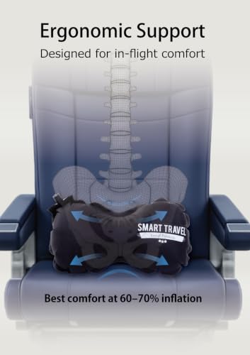 SMART Travel Vintage Black Inflatable Lumbar Support Pillow for Airplane & Office