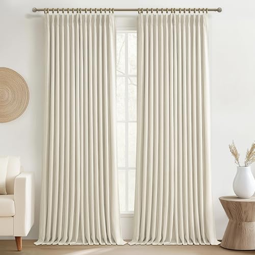 Cream Beige Floor-Length Curtains & Drapes - 2 Panels, 40x108 Inches, Blackout Linen Blend, Thermal for Living Room - Variation: Cream / 40W x 108L