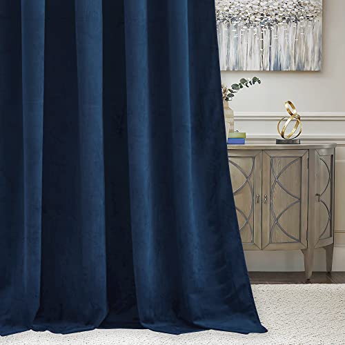 RYB HOME Navy Blue Velvet Blackout Curtains 52 x 96 Inches - Pack of 2, Bedroom & Living Room