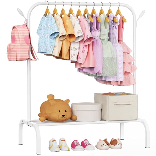 Kids Clothes Rack for Ages 3-6 - Montessori Child Clothing Organizer, White, 31.5W x 15.7D x 39.4H