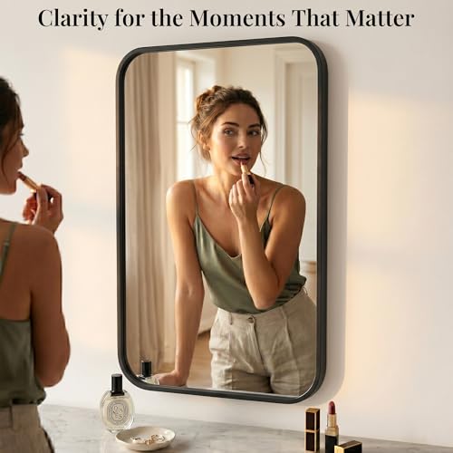 Matte Black 22x30 Inch Rounded Rectangle Vanity Mirror Set - 2 Pack - Variation of THIS listing: Matte Black / 22" × 30" / 2