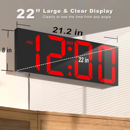 Digital Wall Clock 22 Inch Large LED Display with Alarm - Black Frame - Variation of THIS listing