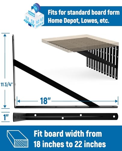 18 Inch Heavy Duty Shelf Brackets - Black Pack of 8 - Wall Mount Floating Shelf Supports