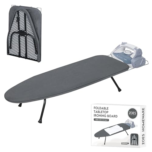 ZOES HOMEWARE Foldable Metal Mesh Tabletop Ironing Board Black/Grey - Compact & Heat-Resistant