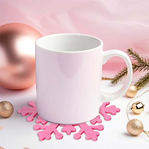 Pink Snowflake Felt Coasters Set of 15 for Christmas Winter Holiday Decor