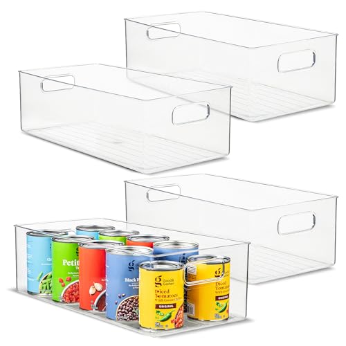 Plastic Food Storage Bins 4 Pack - Clear Kitchen Pantry & Refrigerator Organizers 16x8x5 (Variation of THIS listing)