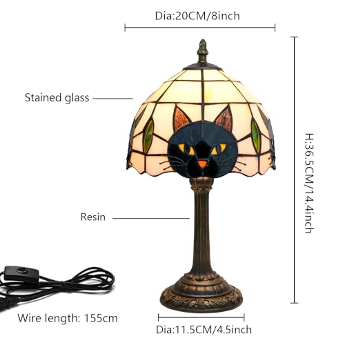 Tiffany Style Black Cat Stained Glass Table Lamp - Small Quirky Desk Light with Variation A