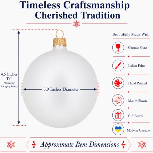 Set of 4 Matte White Glass Christmas Ornaments 4 Inches - Holiday Decor