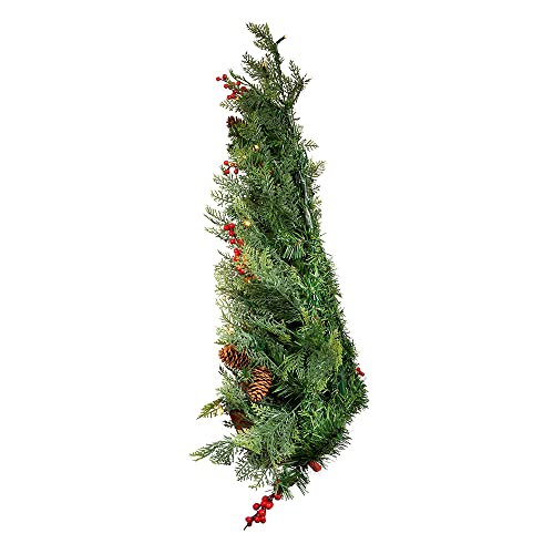 Pre-Lit Wall Christmas Tree with Red Bow - Battery-Operated, 26 Inch Holiday Decor