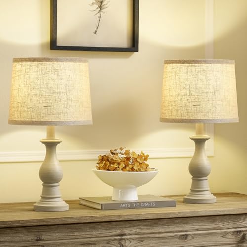Antique White Set of 2 Vintage Bedside Table Lamps 18.5" for Bedroom & Living Room