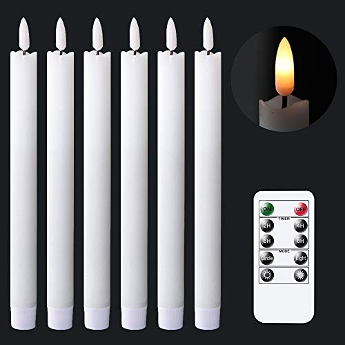GenSwin Flameless Taper Candles 6-White | Remote Timer, 9.64 in