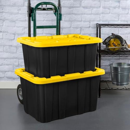 Sterilite 27 Gallon Industrial Storage Tote with Yellow Lid - Black/Yellow 4-Pack