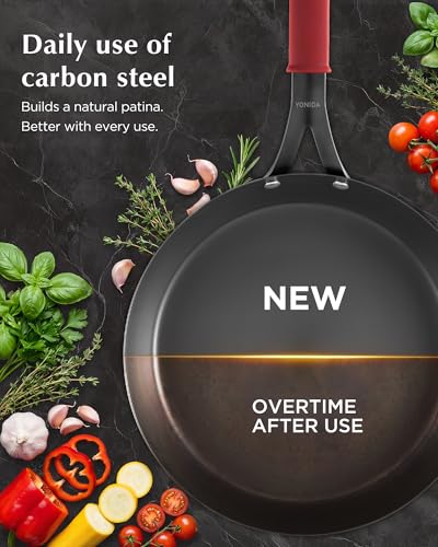 Black 10-Inch Carbon Steel Frying Pan Skillet - Pre-Seasoned & Nonstick