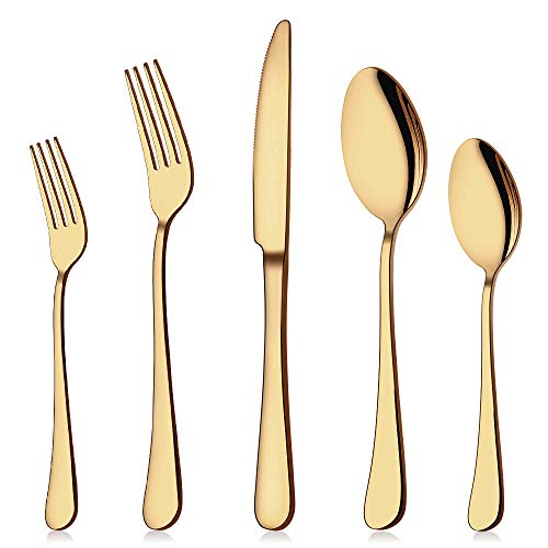 Aisoso Gold Silverware Set 40-Piece Service for 8 - Stainless Steel Flatware
