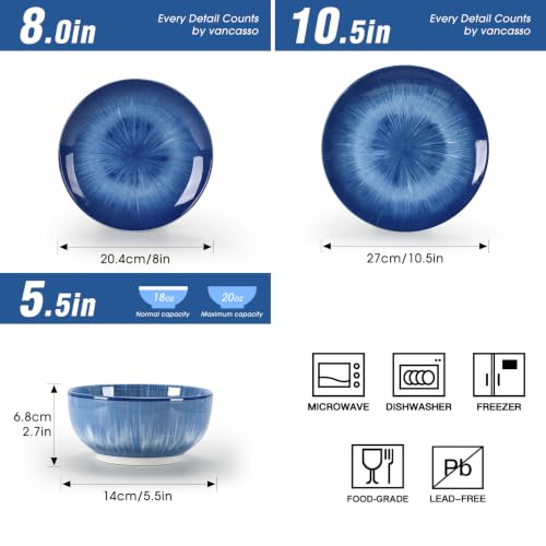 Ceramic Dinnerware Set for 4 - 12 Pieces Blue Service for Kitchen