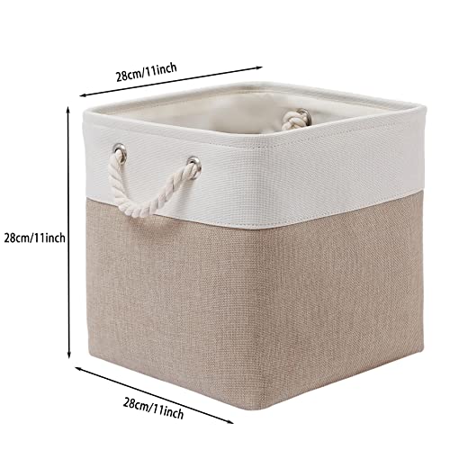 MidmmVick 11x11 Inch Collapsible Storage Bins, 6 Pack White & Beige