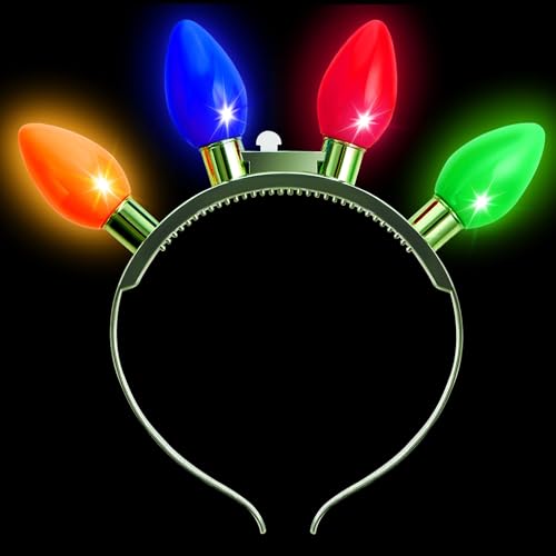 JOYIN 1 Pack Christmas Headband LED Light Bulb Flashing Headband with 4 Colorful LED Bulbs for Adults Kids Accessories Christmas Party Favors Xmas Party Supplies