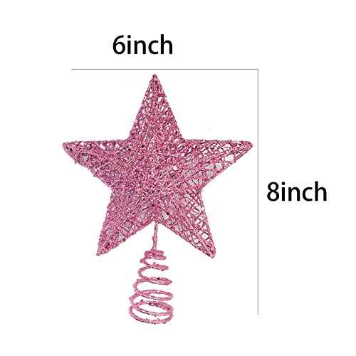 Christmas Tree Star Topper, Xmas Tree Topper Glittered 5 Point Star Treetop for Christmas Tree Ornament (Pink)