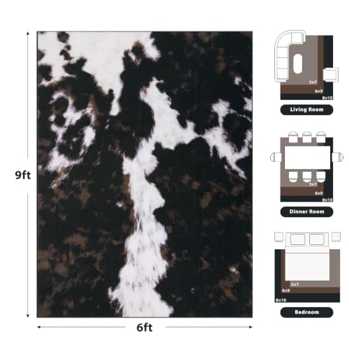 Cow Print Area Rug 6x9 ft Washable Non-Slip for Living Room - Cow Print / 6' x 9' Rectangular