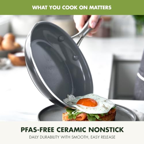 Ceramic Nonstick Frying Pan Set - 8" and 10" Skillets with Silver Handles, PFAS-Free, Oven & Dishwasher Safe